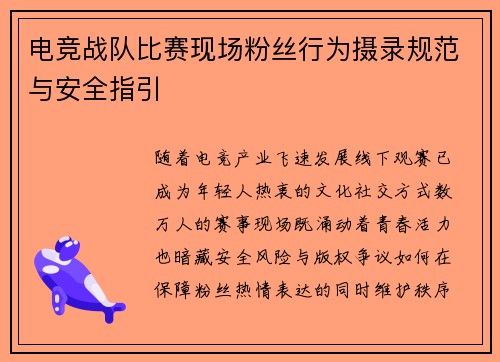 电竞战队比赛现场粉丝行为摄录规范与安全指引